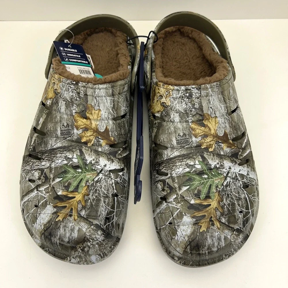 Rugged Shark Mens 12 Fleece Lined Clogs Realtree Edge Camo Slip Ons Memory Foam